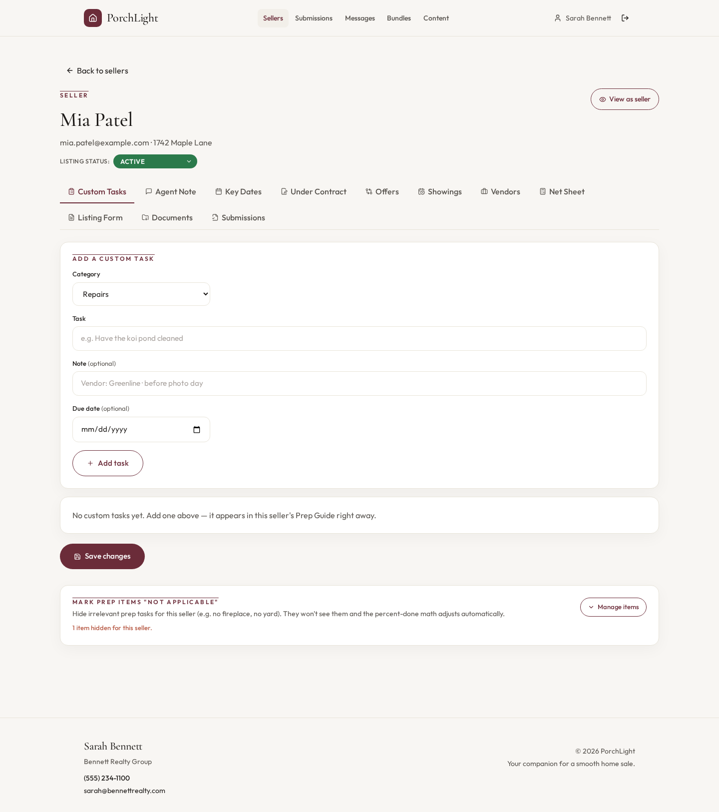Your agent portal — Seller detail