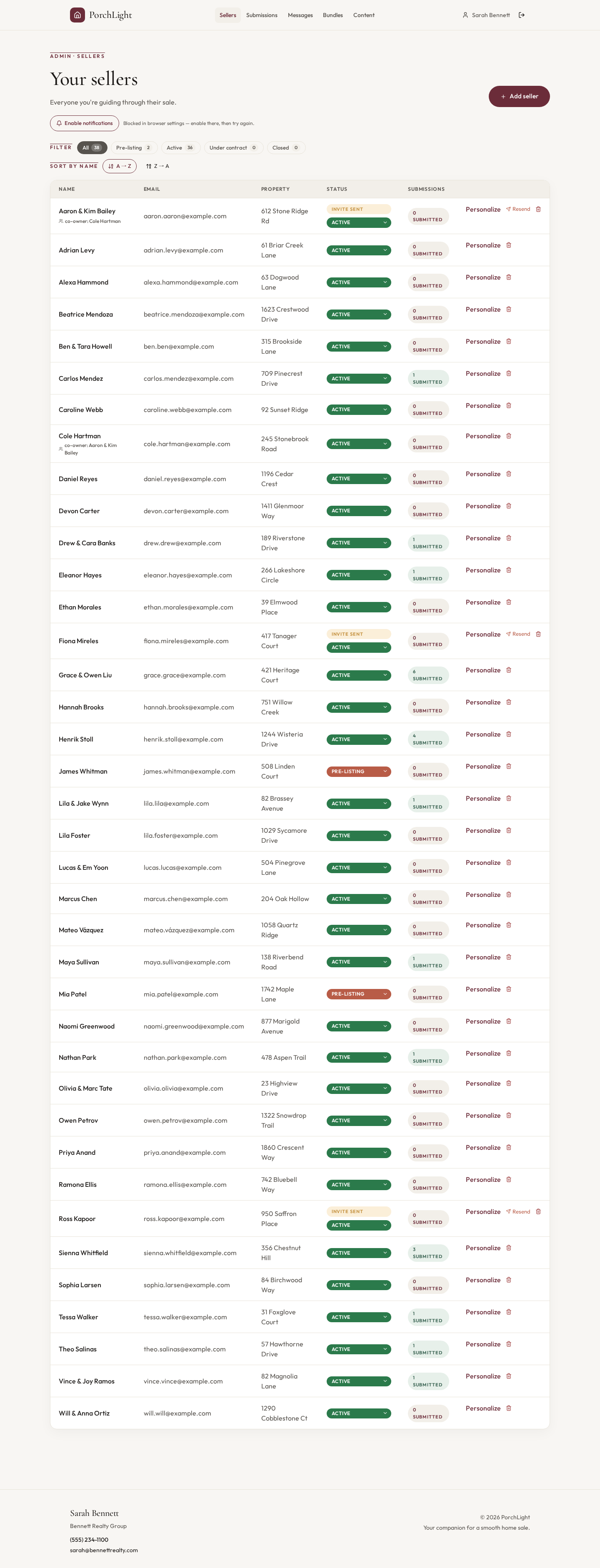 Your agent portal — Your sellers