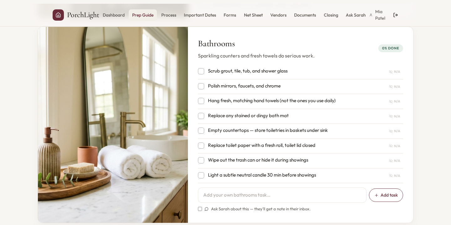 Room-by-room prep — Bathrooms
