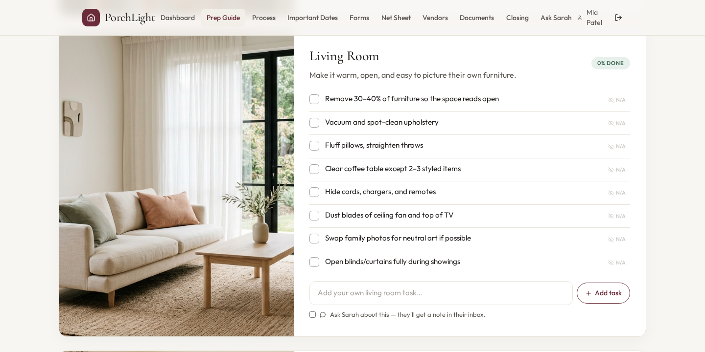 Room-by-room prep — Living Room