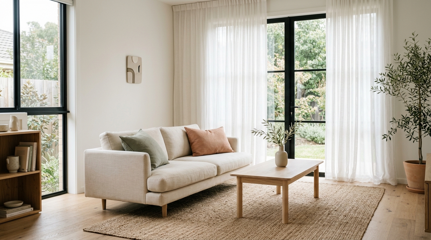A bright, organized living room